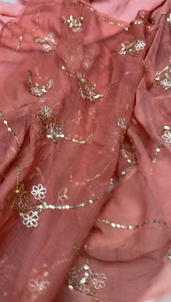 RUST PEACH AARI TARI HANDWORK SAREE WITH UNSTITCHED HANDWORK BLOUSE