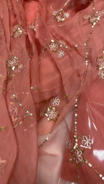 RUST PEACH AARI TARI HANDWORK SAREE WITH UNSTITCHED HANDWORK BLOUSE