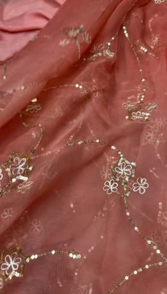 RUST PEACH AARI TARI HANDWORK SAREE WITH UNSTITCHED HANDWORK BLOUSE