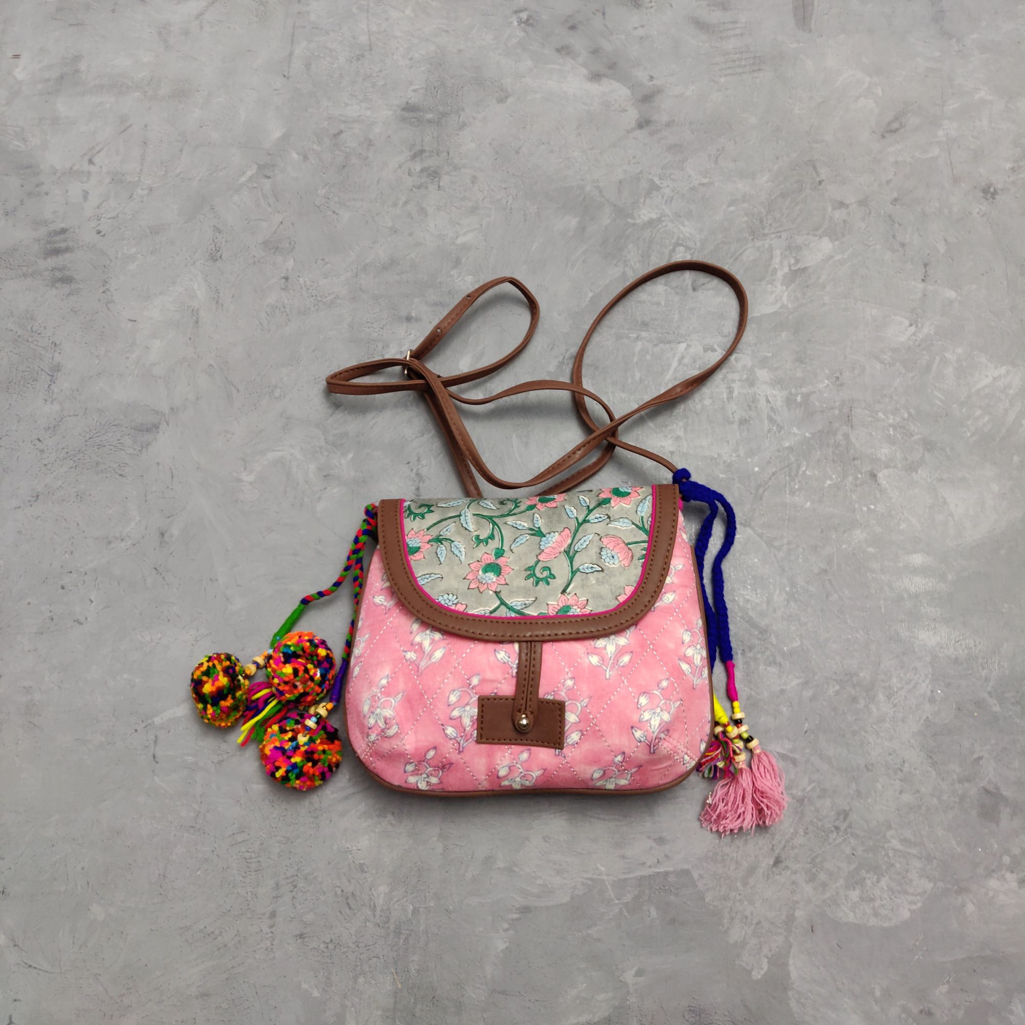 Floral Printed Braided Sling Bag SLB30
