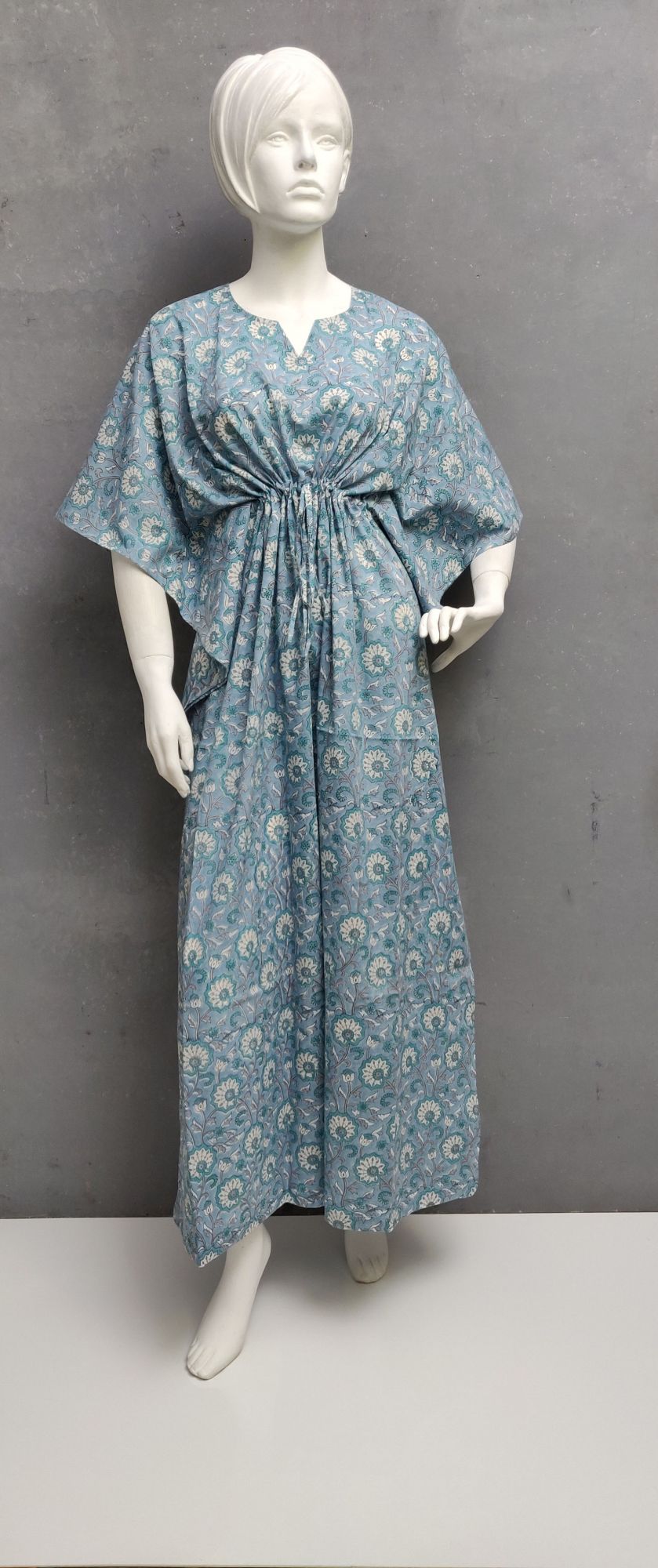 Multi Colour Floral Handblock Print Kaftan WK518