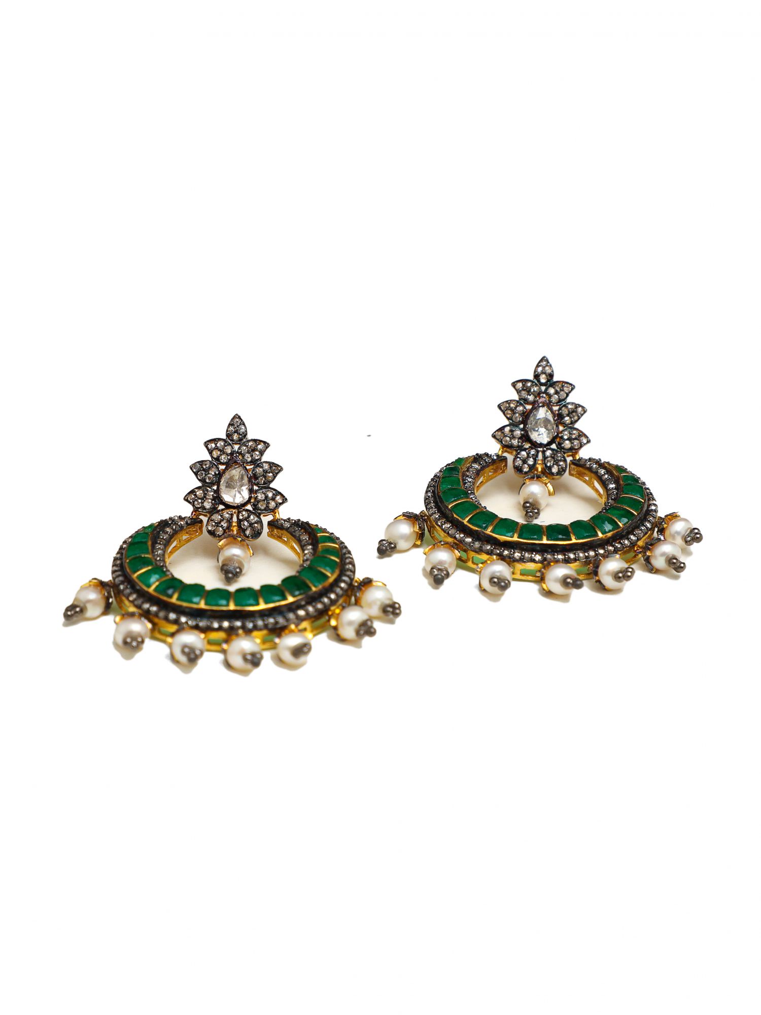 Chaand Bali Emerald Polki Earrings