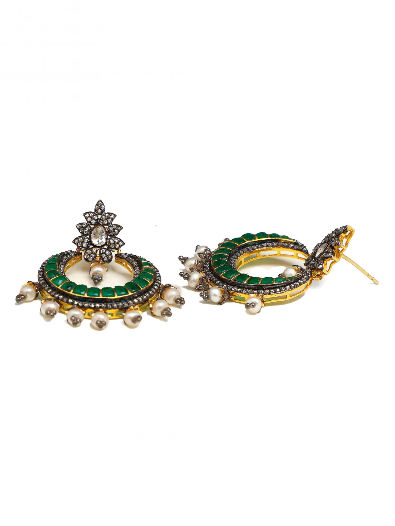 Chaand Bali Emerald Polki Earrings