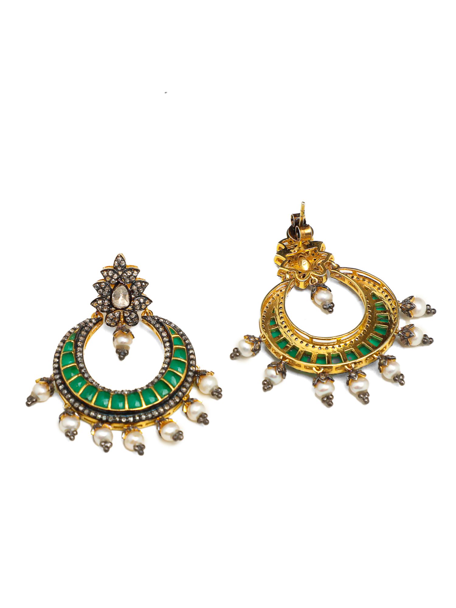 Chaand Bali Emerald Polki Earrings