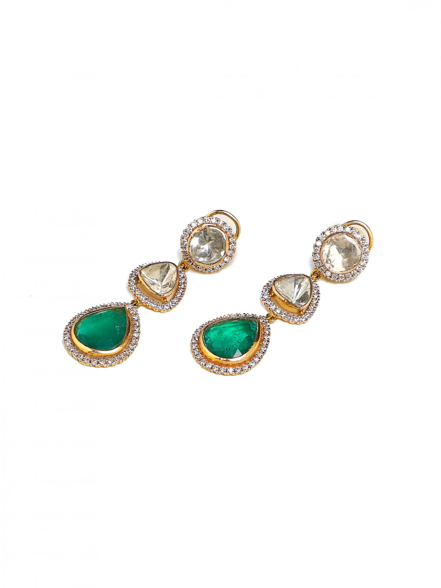 Shiny Treasure Diamond Emerald Earrings