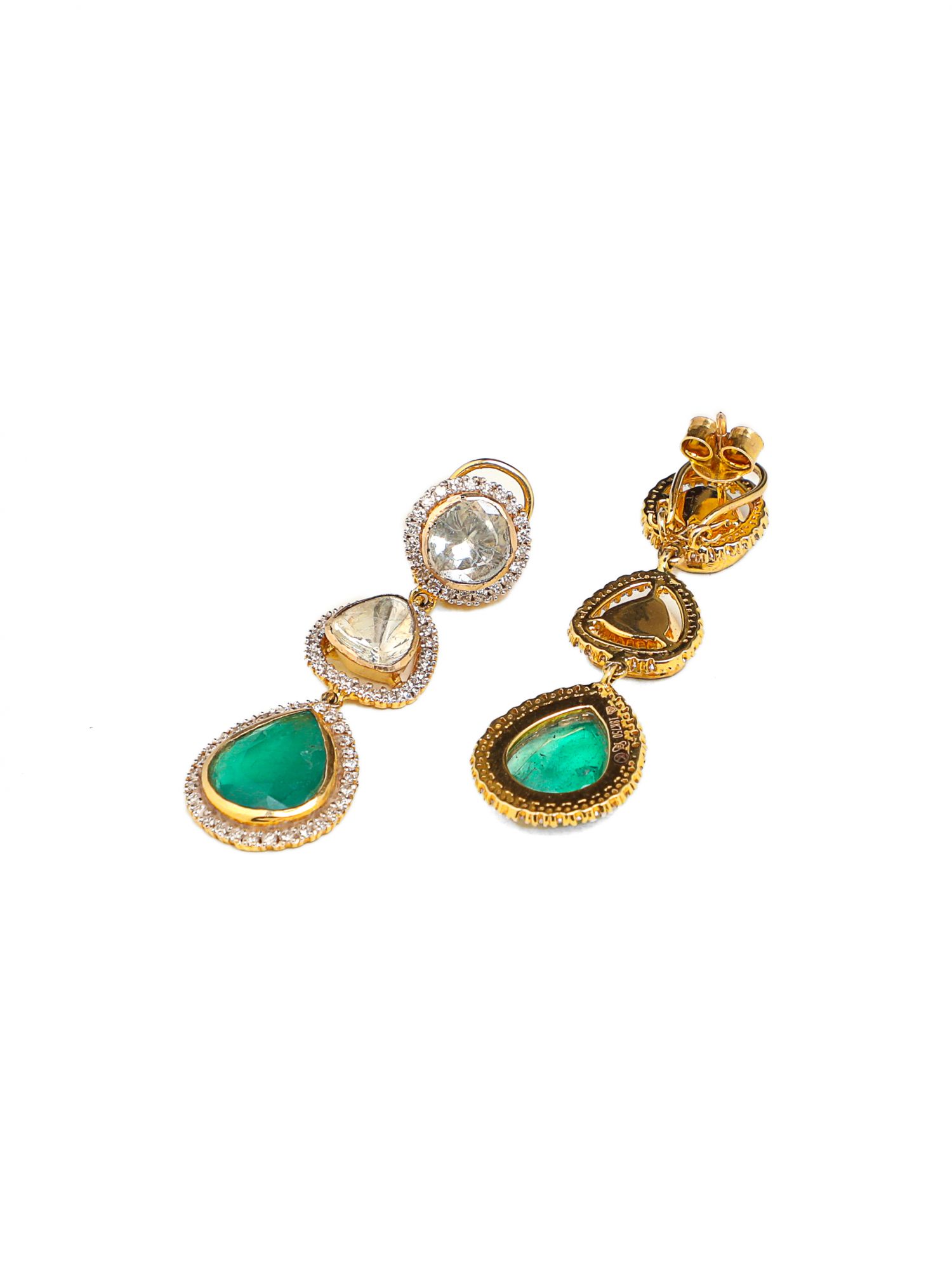 Shiny Treasure Diamond Emerald Earrings