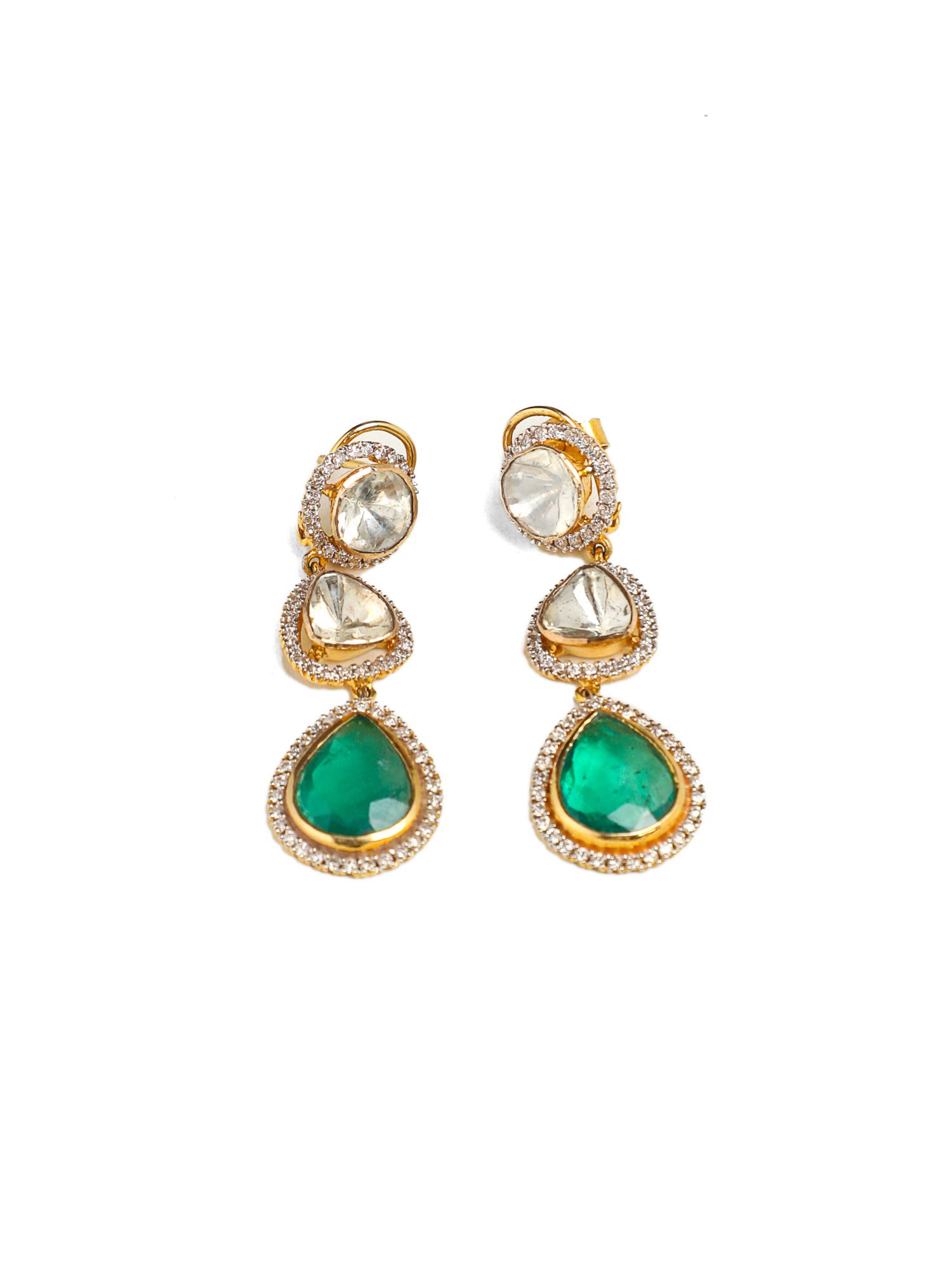 Shiny Treasure Diamond Emerald Earrings