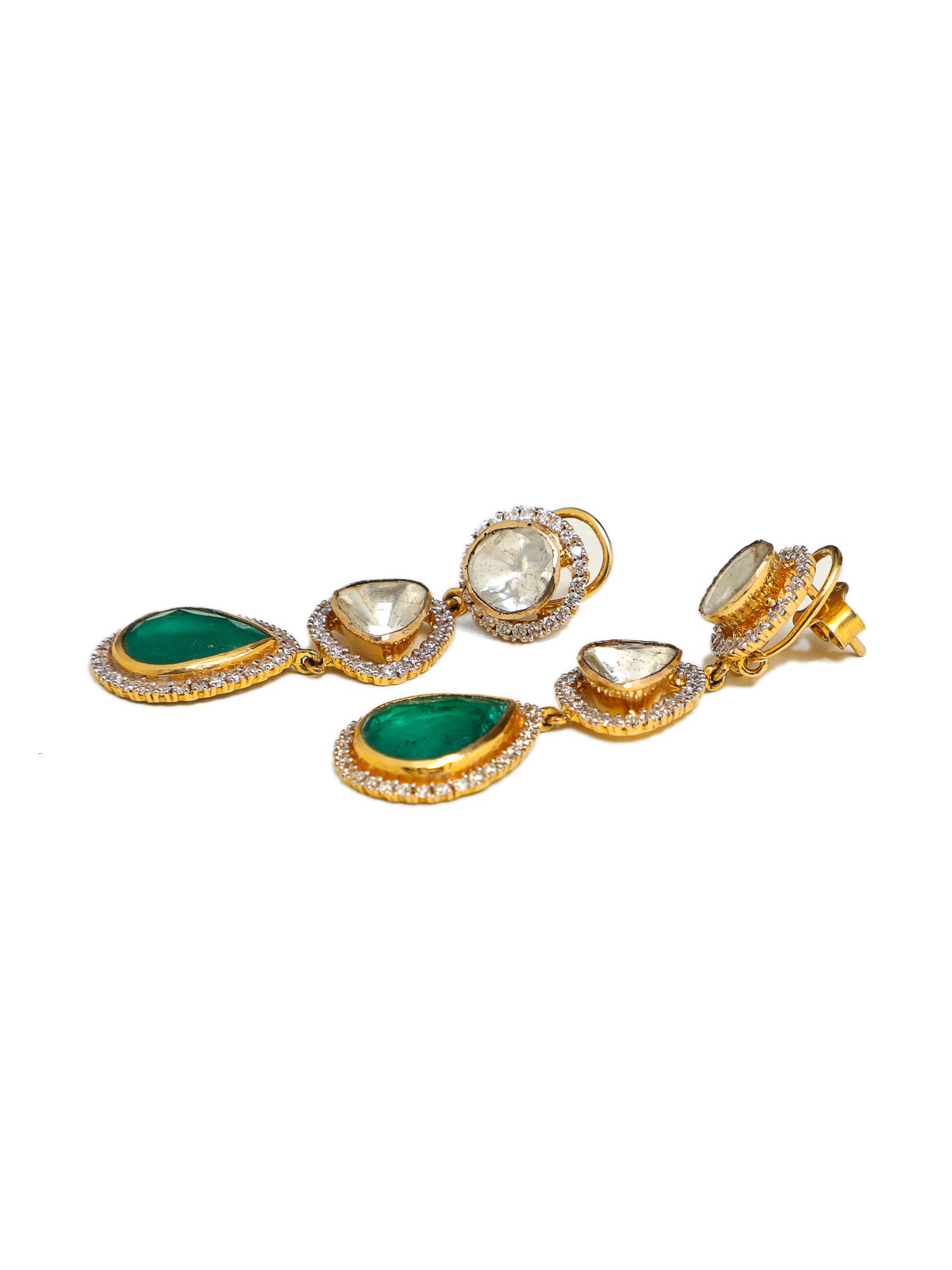 Shiny Treasure Diamond Emerald Earrings