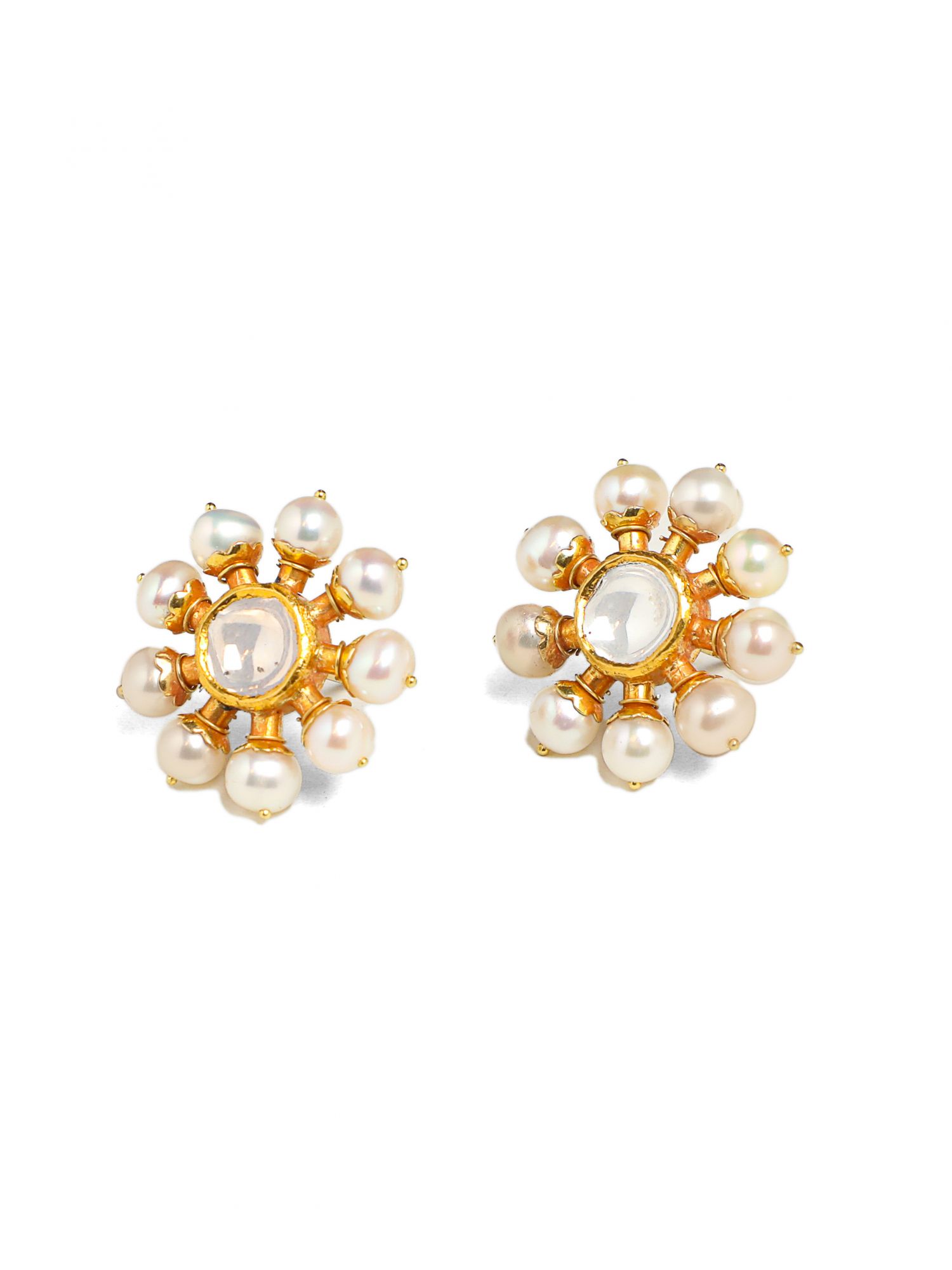 Polki Pearl Floral Gold Earrings