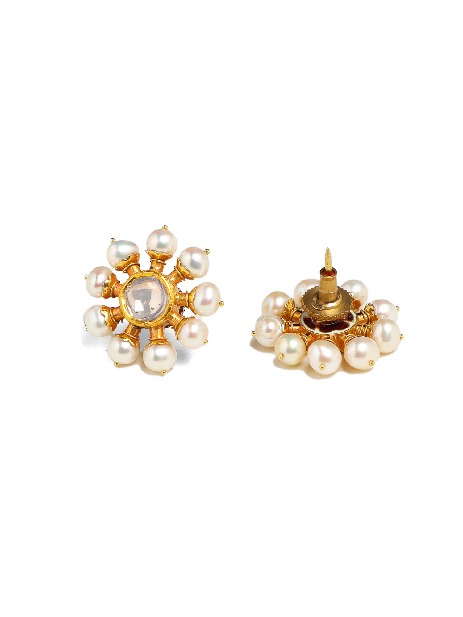 Polki Pearl Floral Gold Earrings
