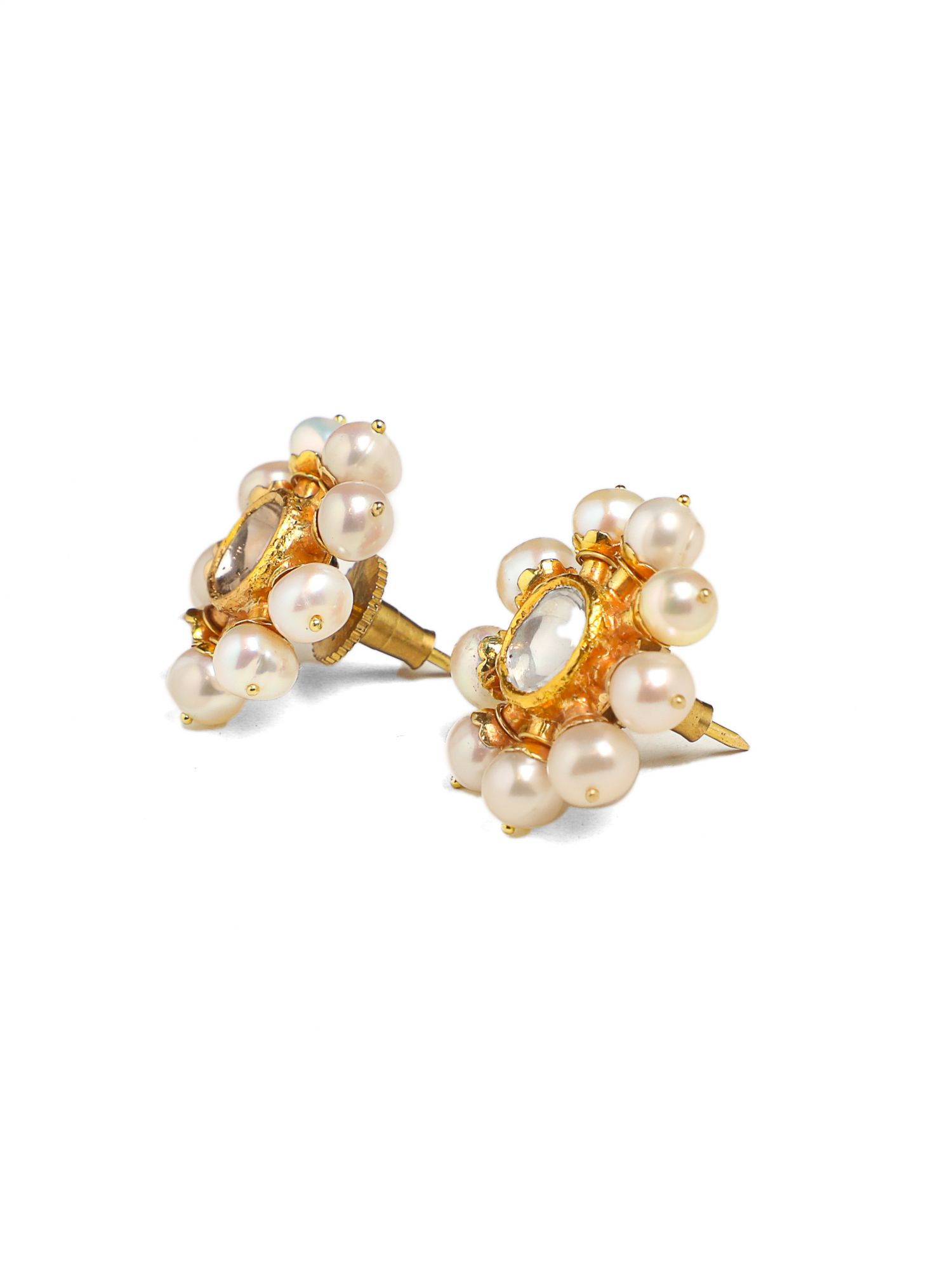 Polki Pearl Floral Gold Earrings
