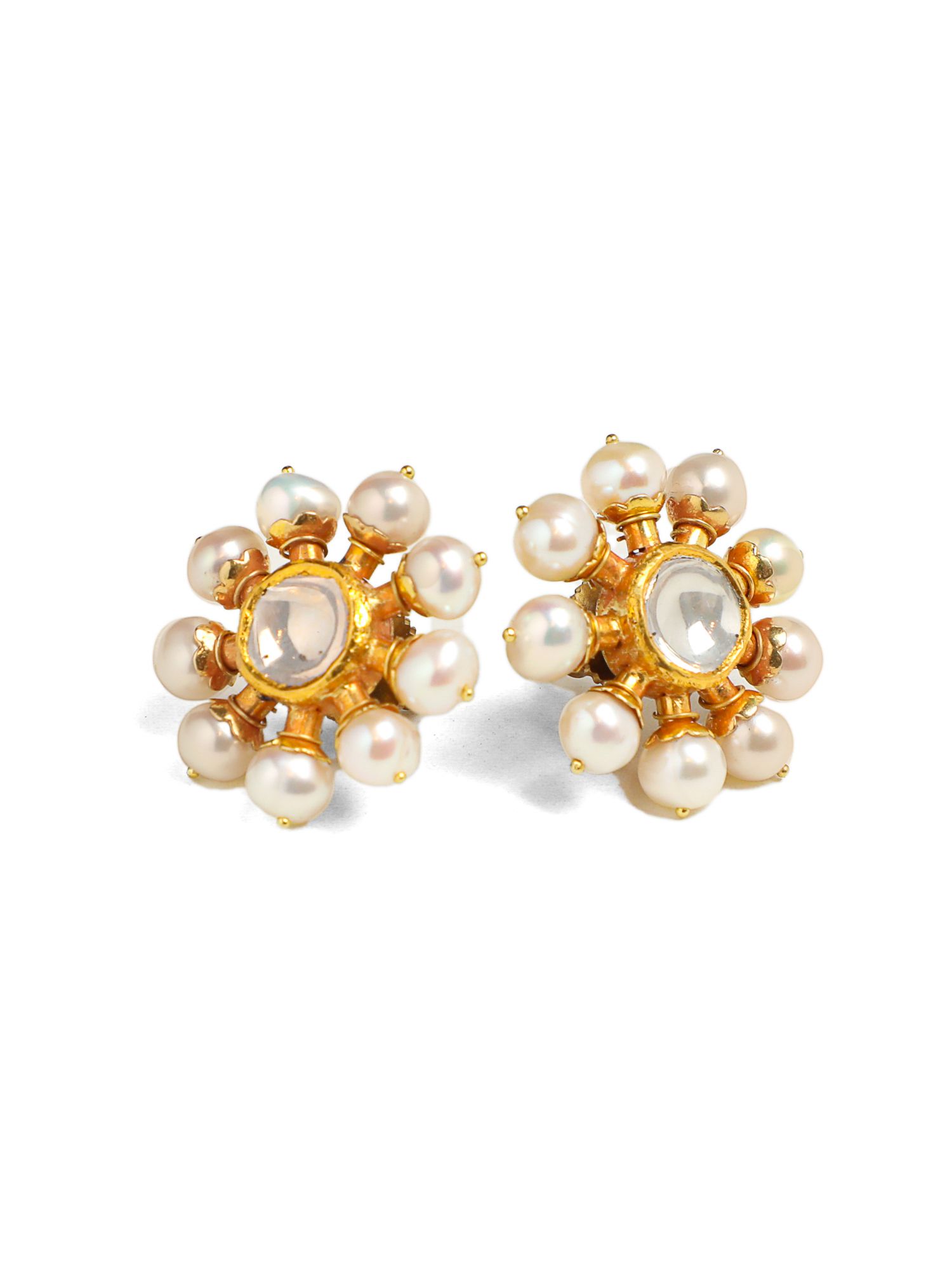 Polki Pearl Floral Gold Earrings