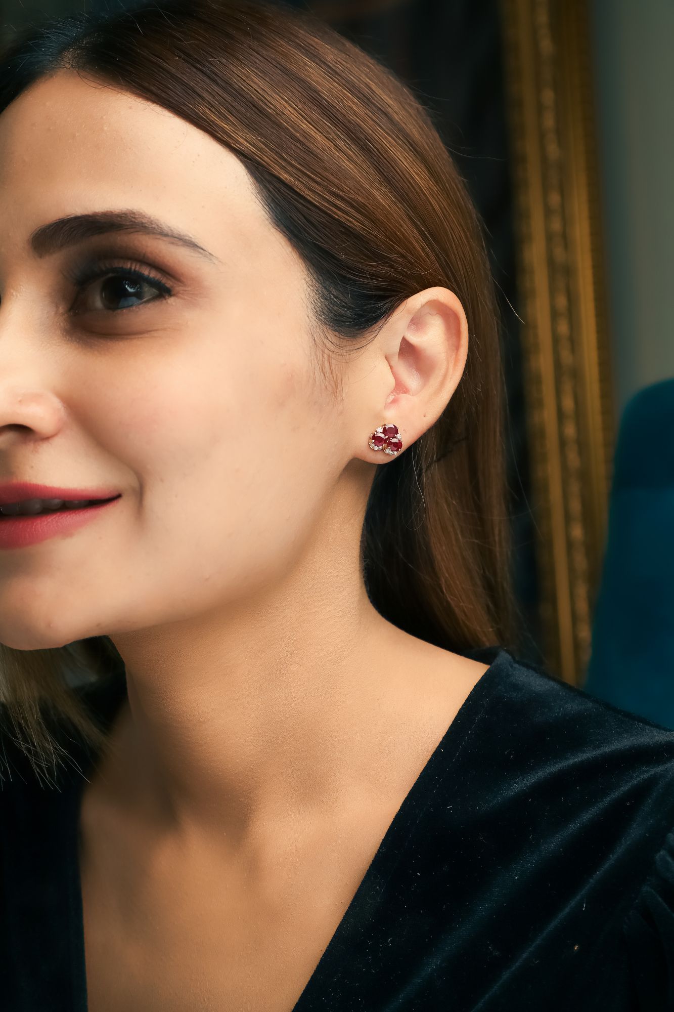 Drip Drop Diamond Ruby Earrings