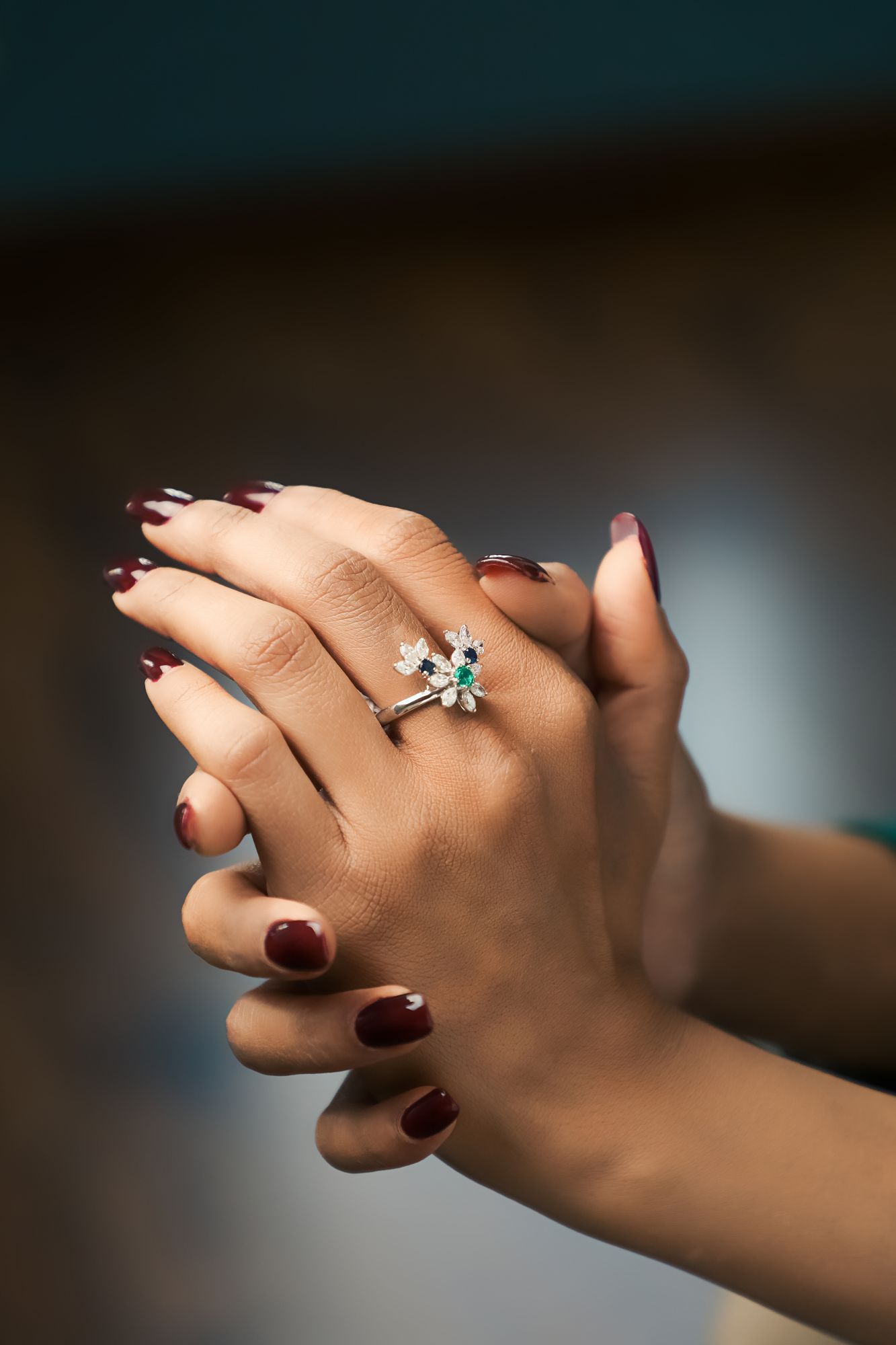 Diamond Sapphire Floral Ring