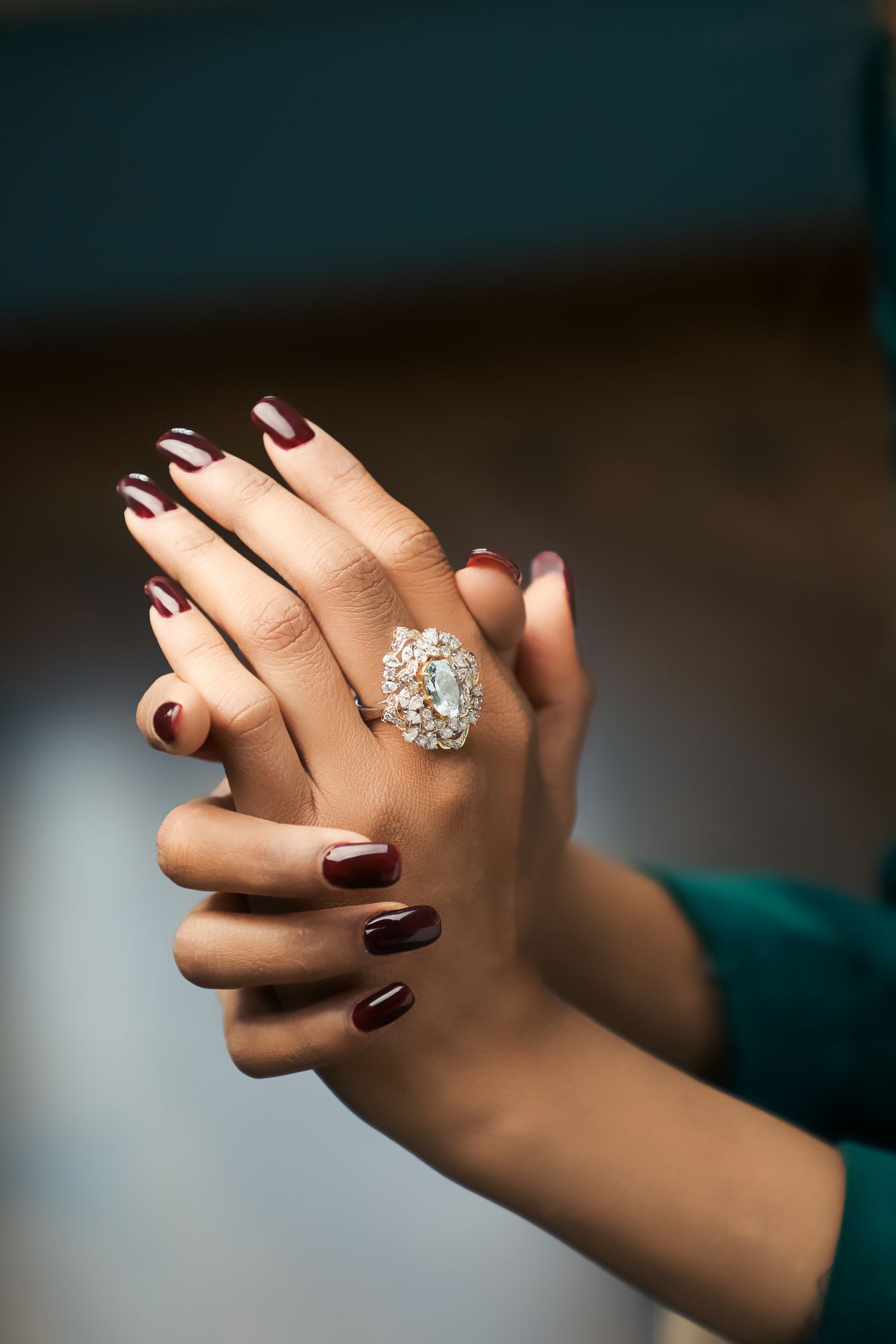 Diamond Aquamarine Cluster Ring