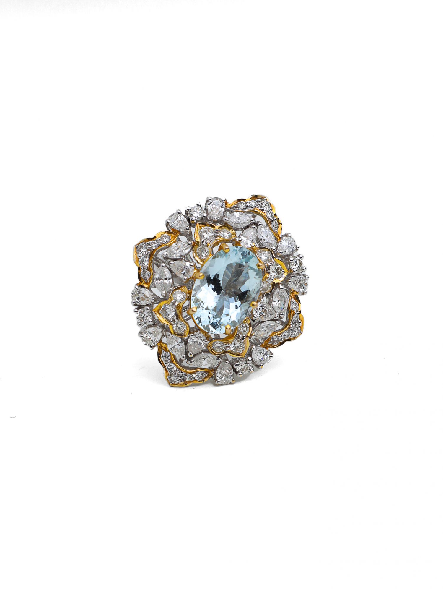 Diamond Aquamarine Cluster Ring
