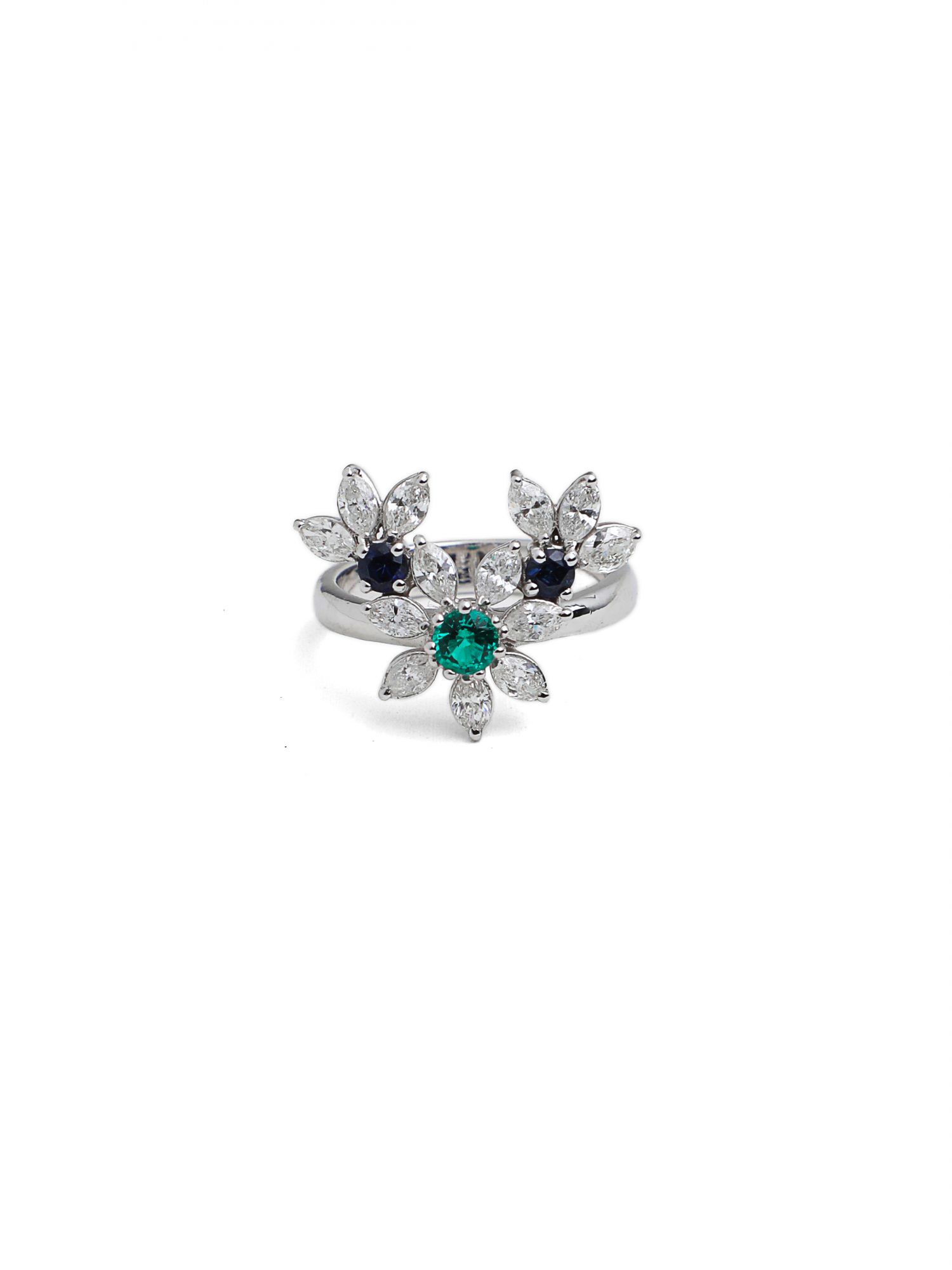 Diamond Sapphire Floral Ring