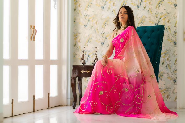 Leela Platinum Chiffon Saree