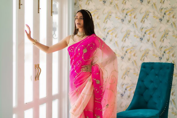 Leela Platinum Chiffon Saree