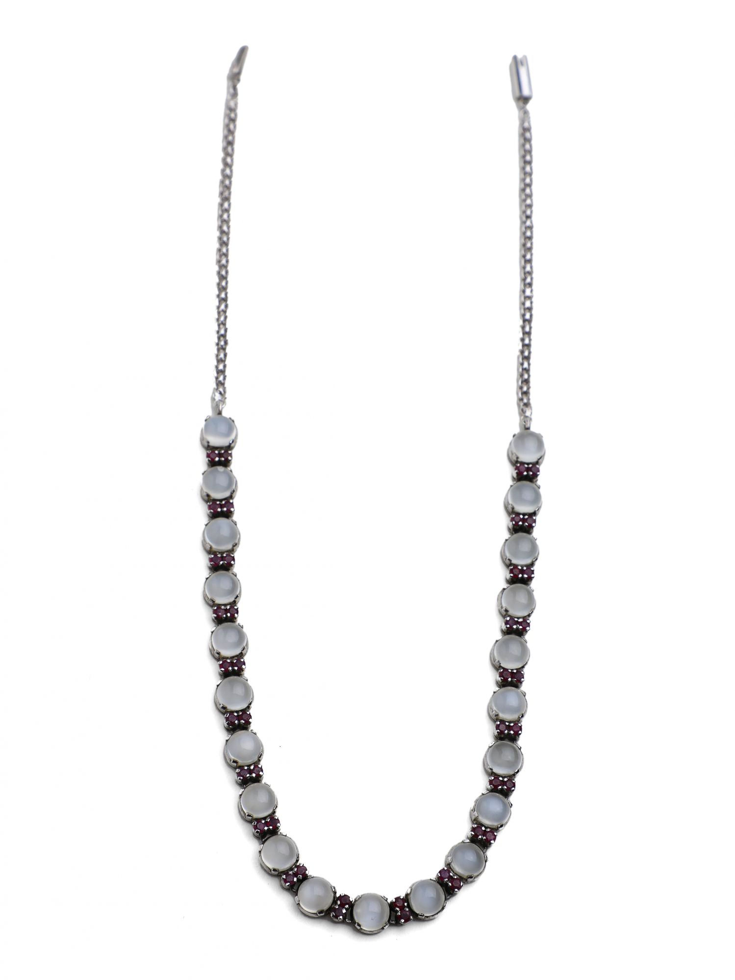 Moonstone and Ruby Silver Necklace
