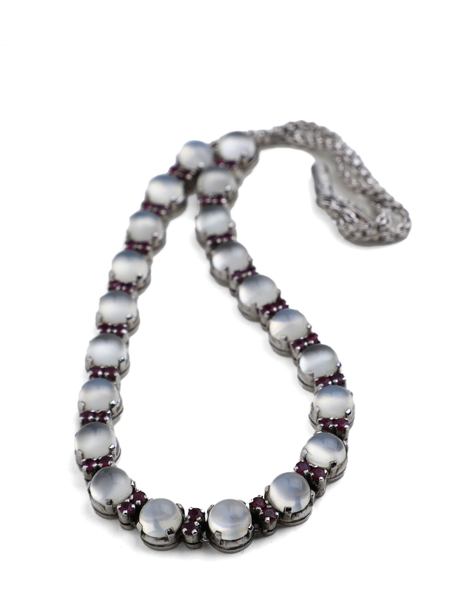 Moonstone and Ruby Silver Necklace