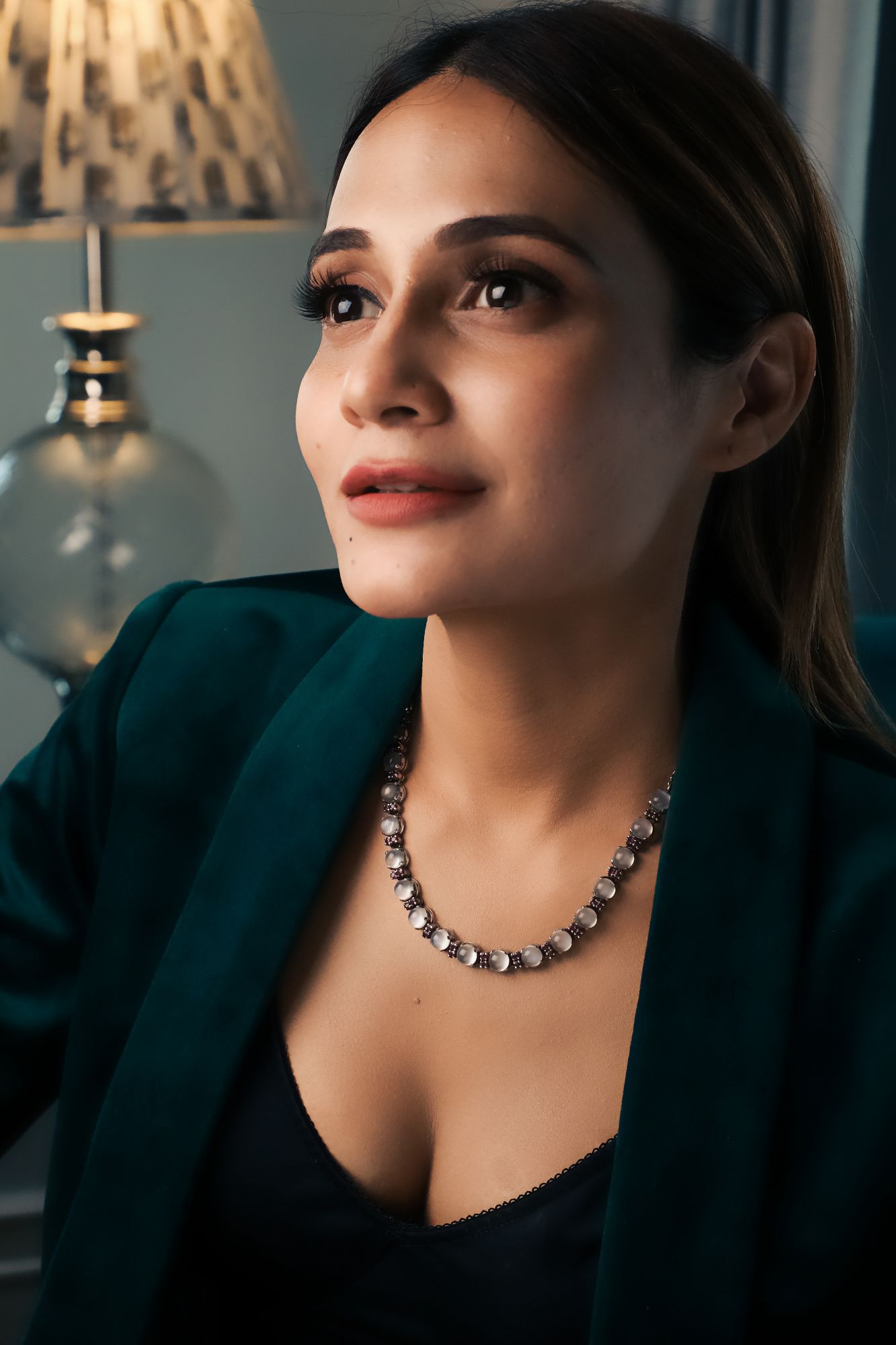 Moonstone and Ruby Silver Necklace