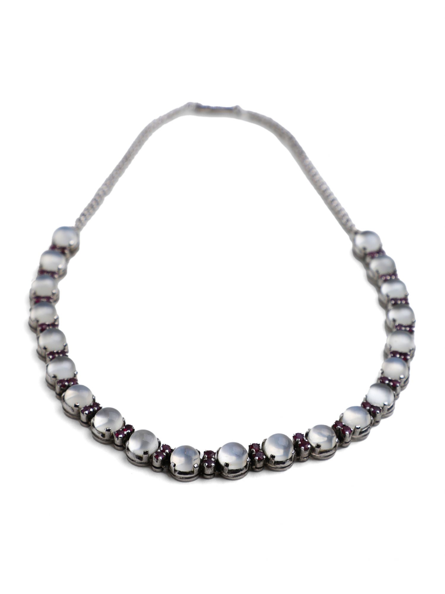 Moonstone and Ruby Silver Necklace