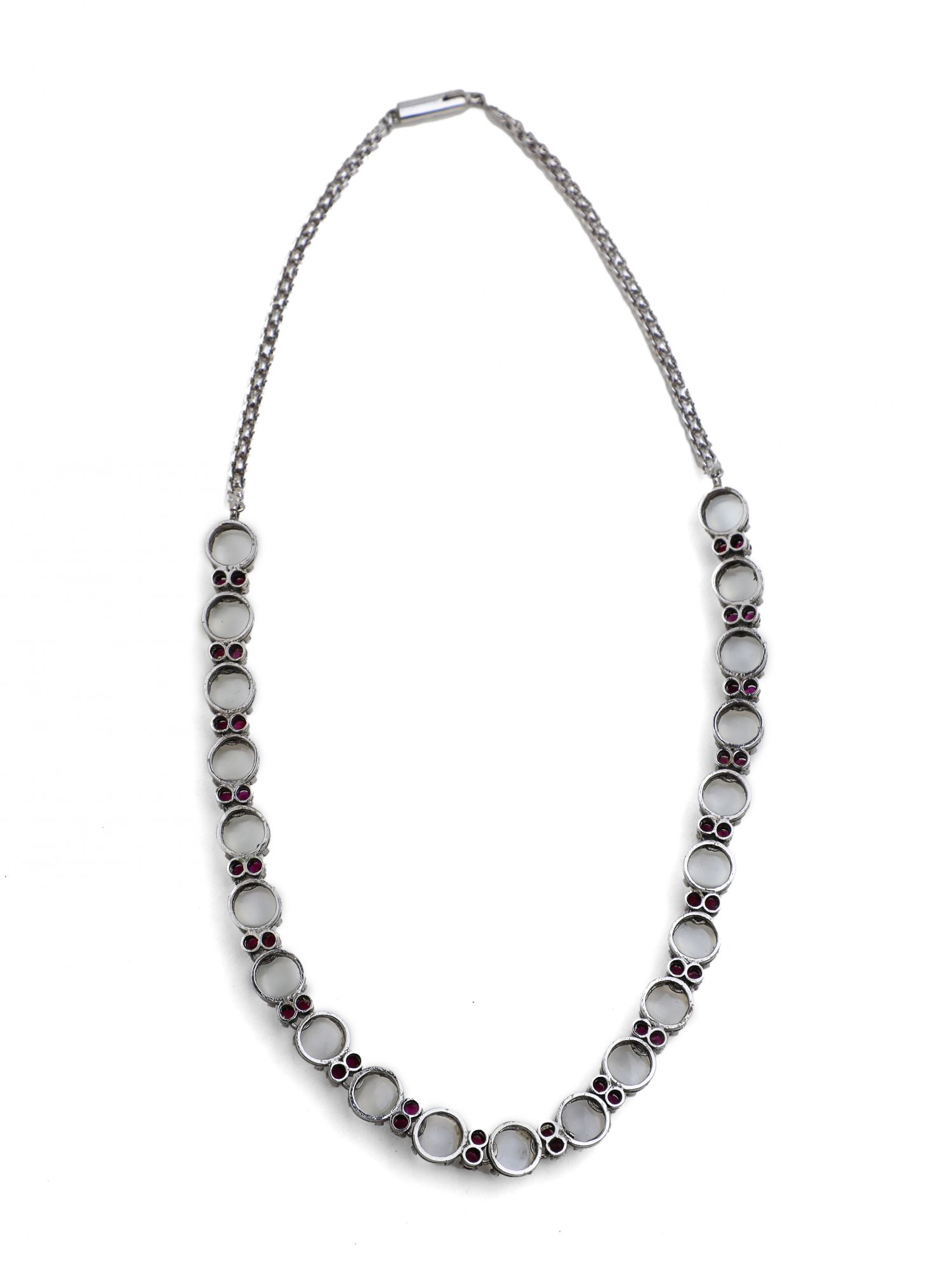 Moonstone and Ruby Silver Necklace