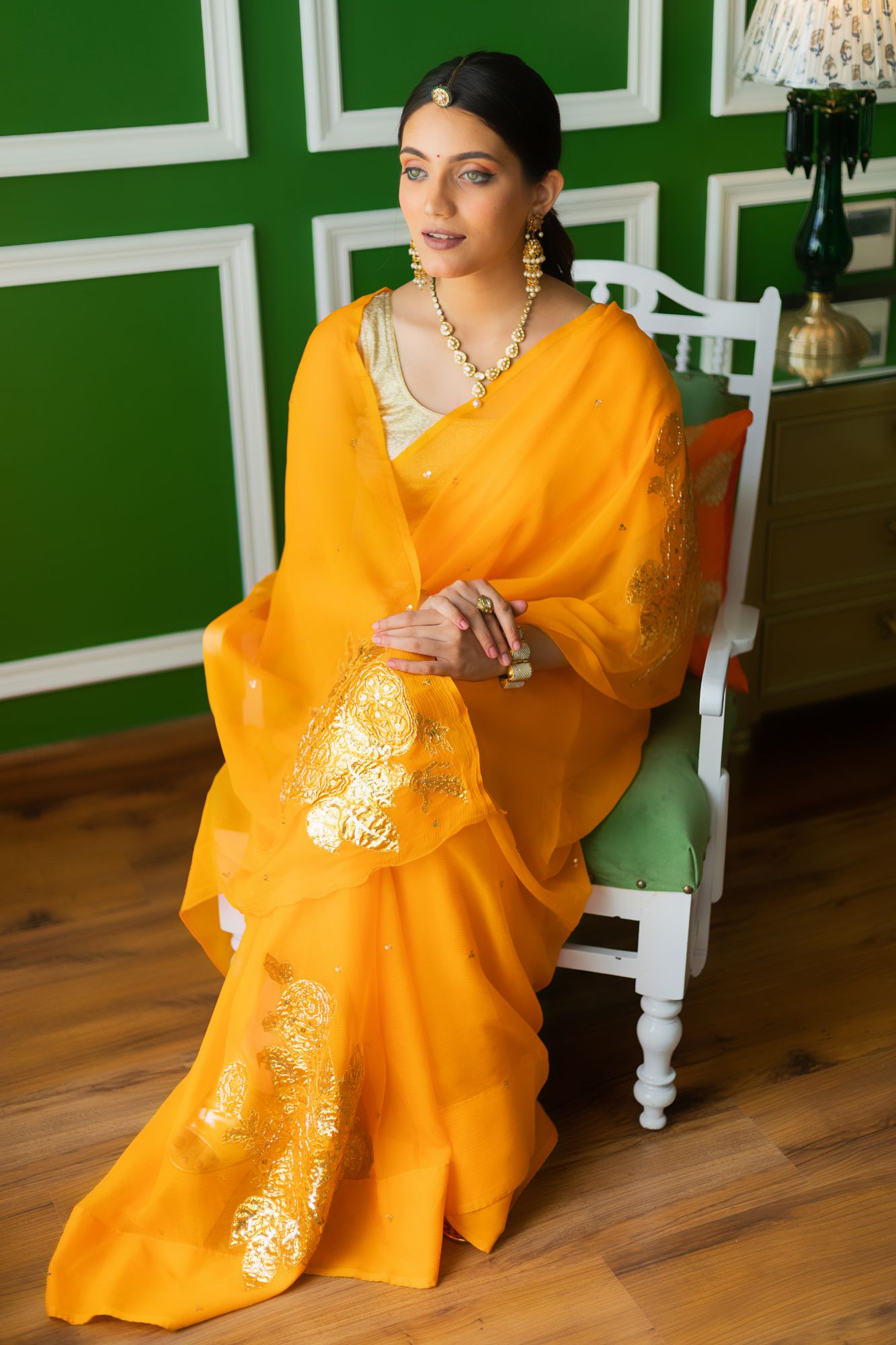 Sunehri Platinum Chiffon Sarees