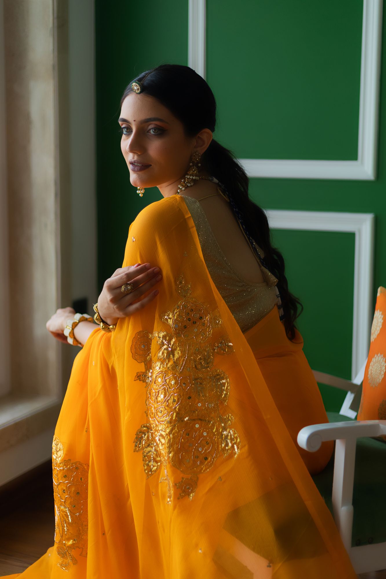 Sunehri Platinum Chiffon Sarees