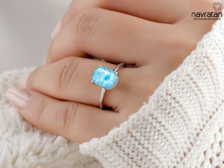 Larimar Stone ring on the finger