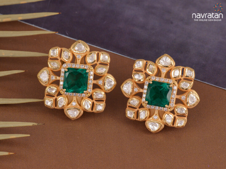 earrings with diamond and emerald