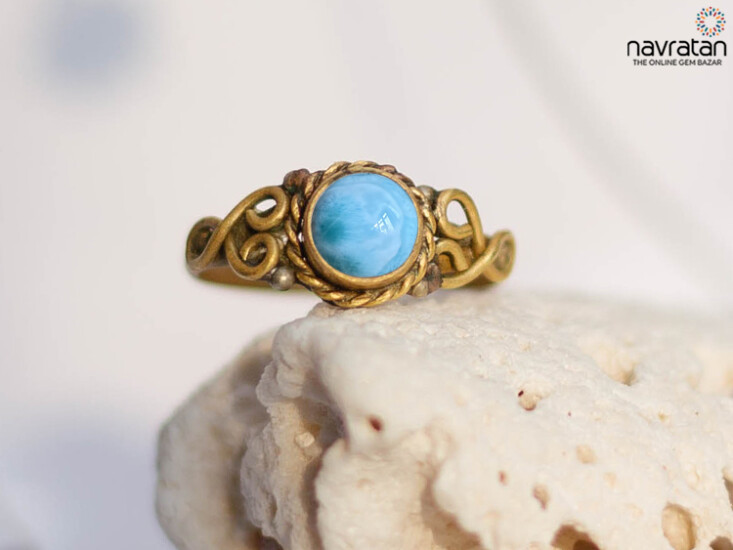 Larimar Stone ring on the white background