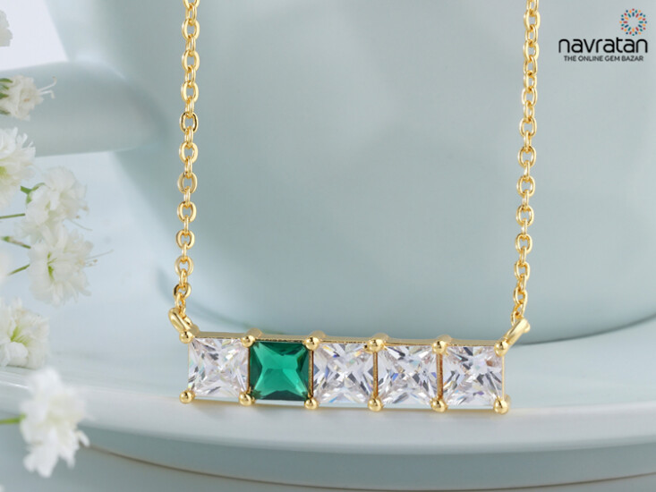 emerald and diamond pendant with Gold chain