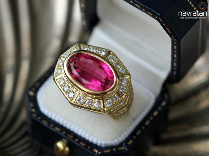 ruby stone ring on the box