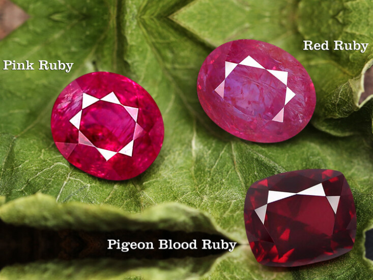 Pink ruby stone, Pigeon Blood Ruby Stone Red Ruby Stone on the Leaf