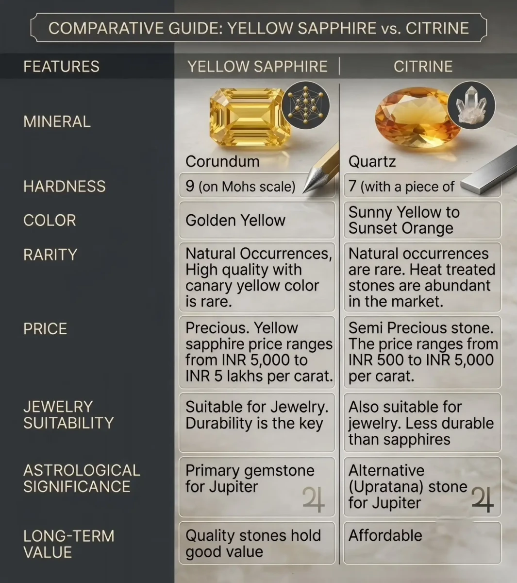 Comparative guide- Yellow sapphire vs Citrine