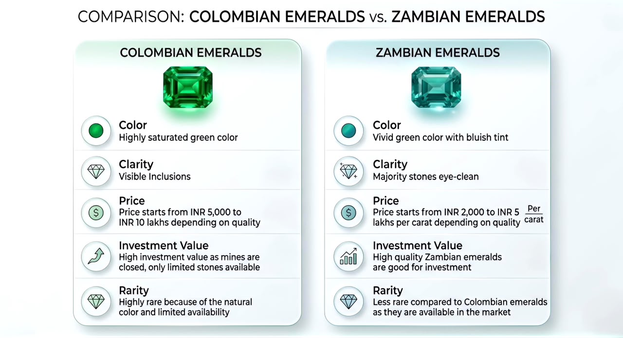 Comparison of Colombian Emerald vs Zambian Emerald