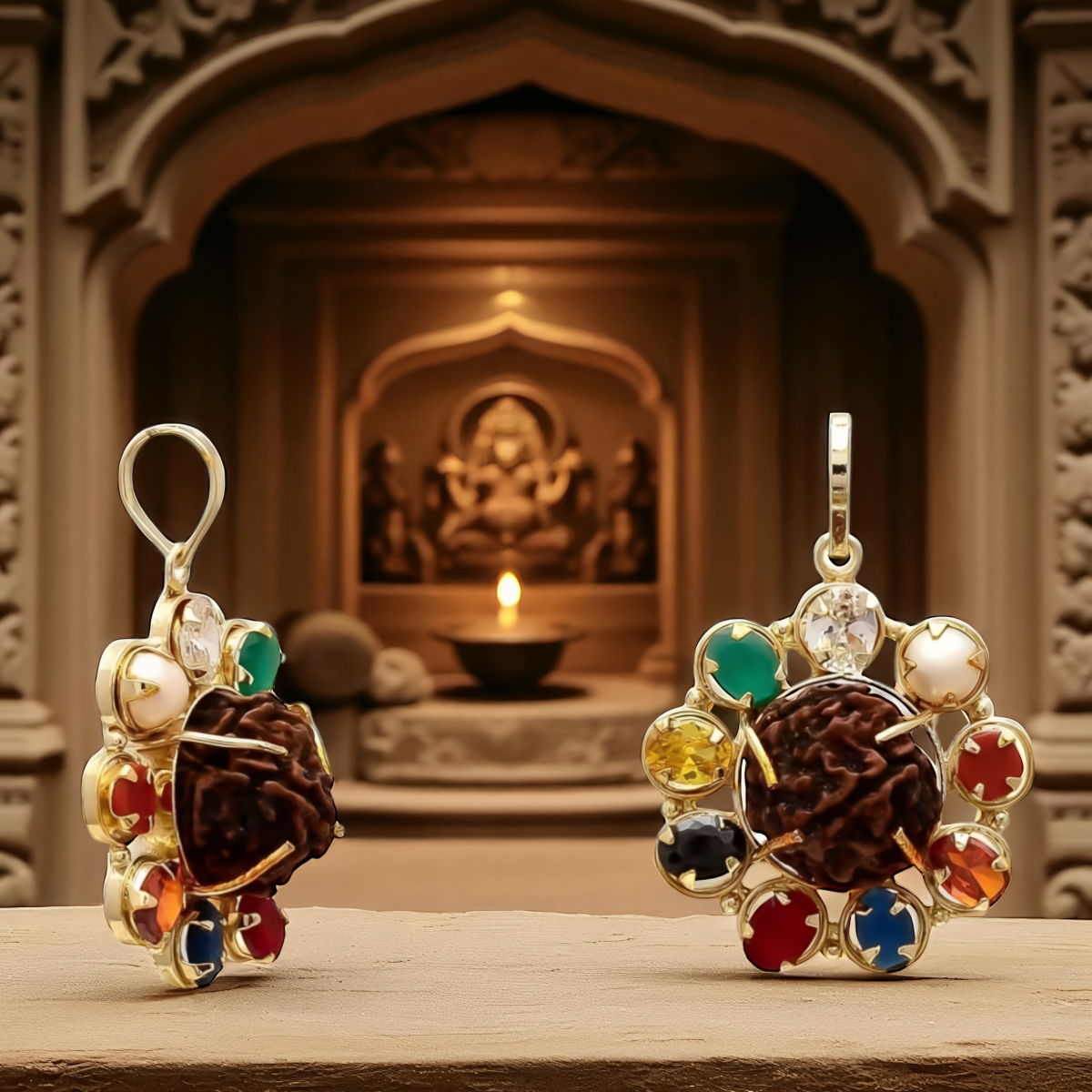 Gemstones And Rudraksha Earrings