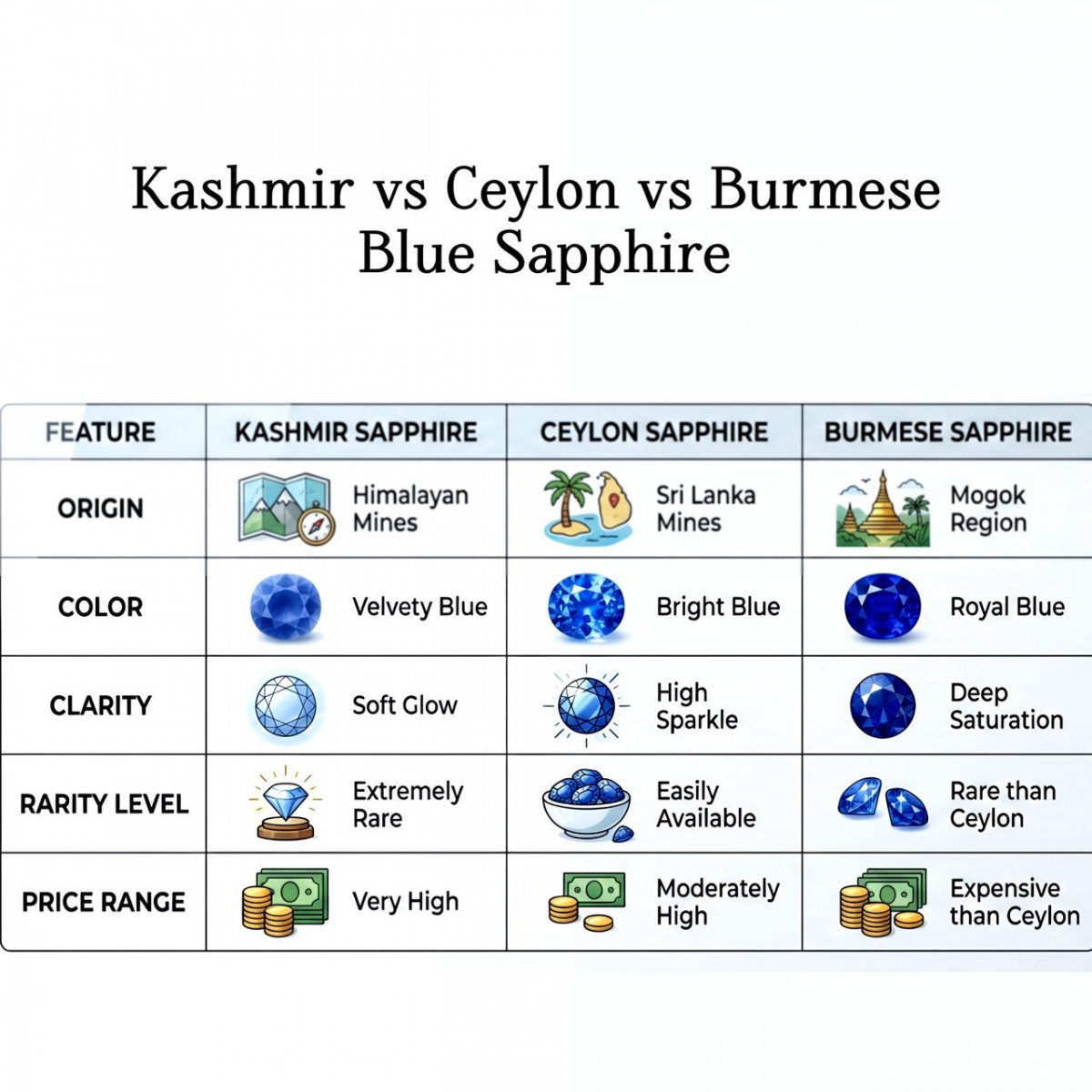 Kashmir vs Ceylon vs Burmese Blue Sapphire