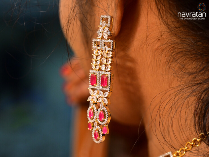 earring with diamond and ruby stone