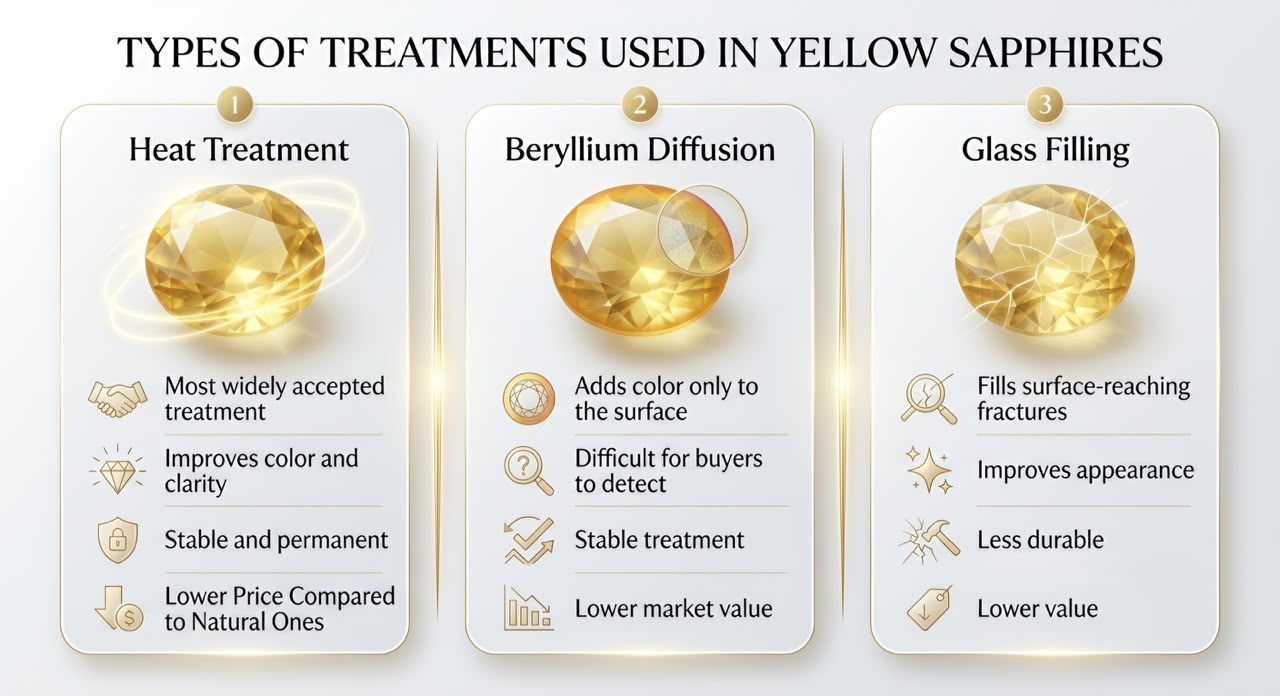 Types of treatments used in yellow sapphire