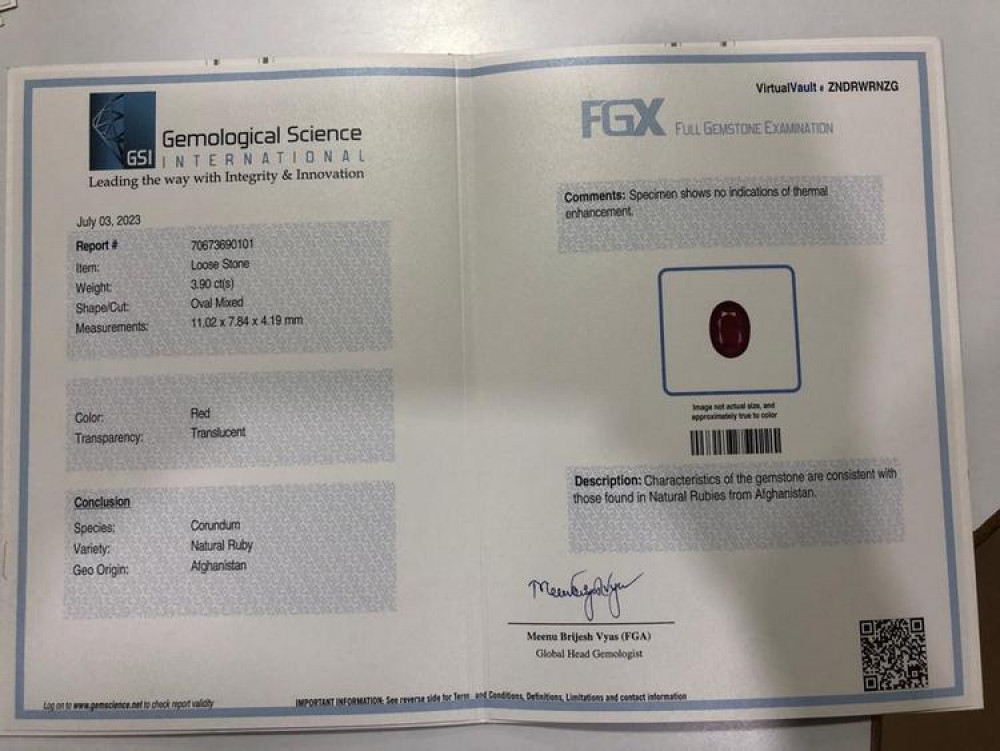 Afghanistan Natural Ruby - 3.9 Carat