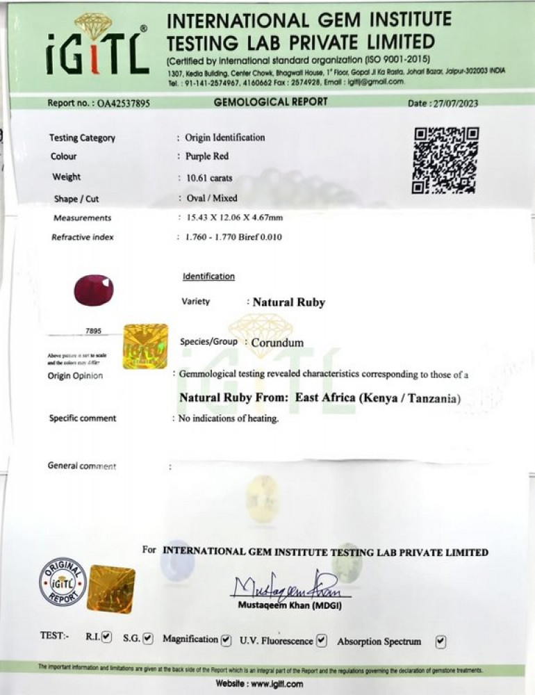 Africa Natural Ruby - 10.61 Carat