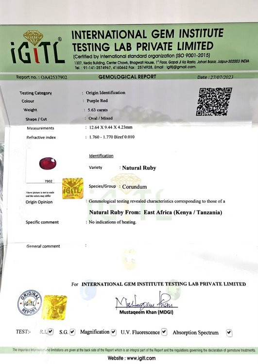 Africa Natural Ruby - 5.63 Carat