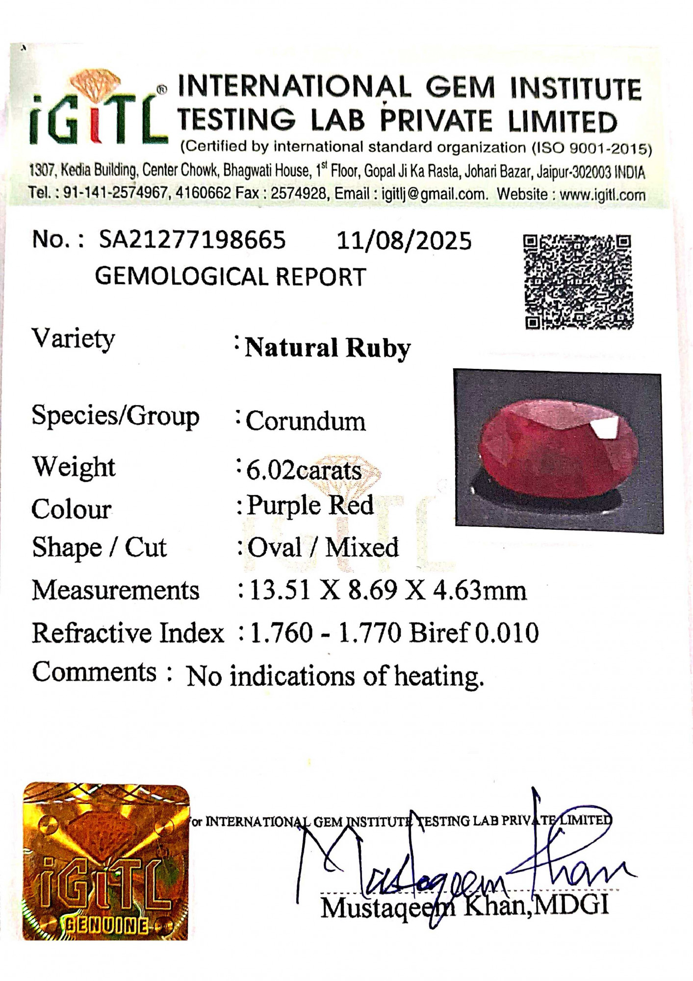 Africa Natural Ruby - 6.02 Carat