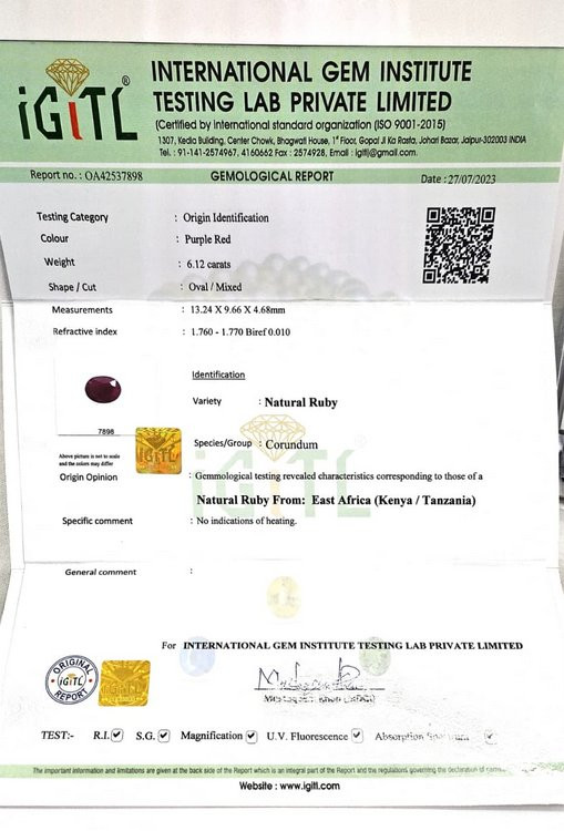 Africa Natural Ruby - 6.12 Carat