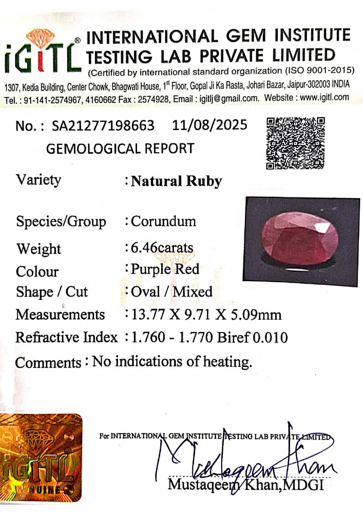 Africa Natural Ruby - 6.46 Carat