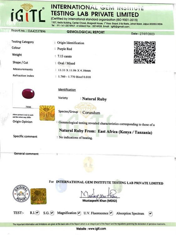 Africa Natural Ruby - 7.13 Carat