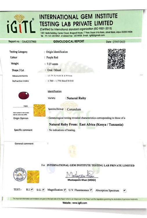 Africa Natural Ruby - 7.27 Carat